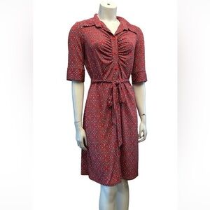 Laundry By Shelli Segal Red Geometric Button Up Dress With Tie Waist